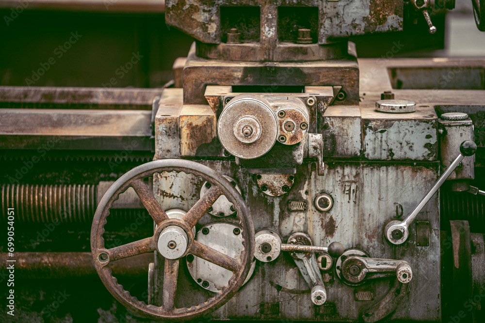 Close up to detail of soviet style old machines Close up to detail of soviet style old machines