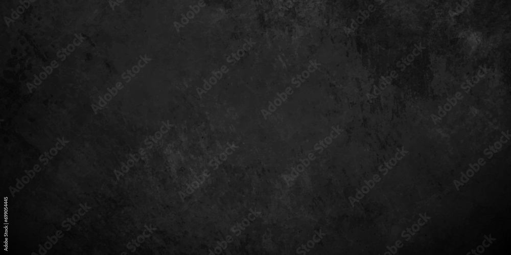 Dark black grunge textured concrete old blackboard and chalkboard rough background. Panorama dark grey black slate background or texture. Vector black concrete texture. Stone wall background. - obrazy, fototapety, plakaty 