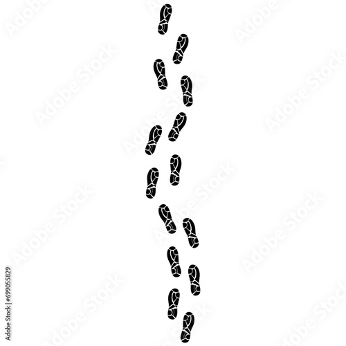 Vector irregular walking shoe print on white background. Footprints from sneakers. Silhouettes of rock climbing, walking and health banners.