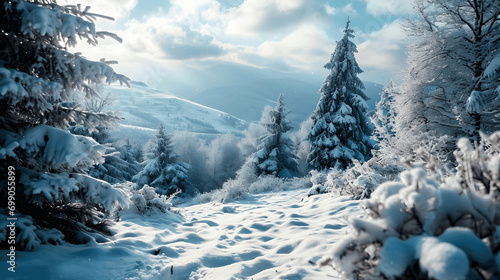 Snowy forest winter scene