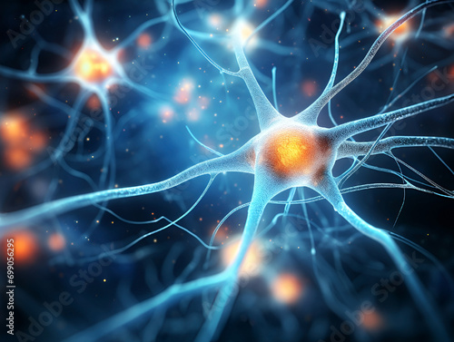 Closeup of neuron cells building neural network