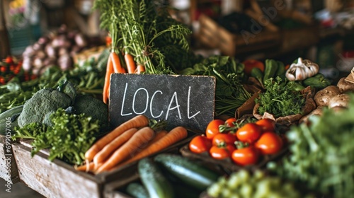 the word LOCAL surrounded by a colorful array of vibrant vegetables