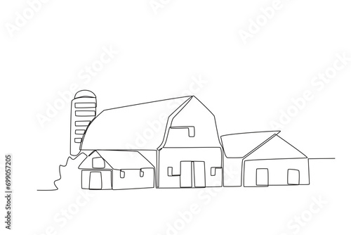 One single line drawing of Farm shed. Mascot emblem concept for animal husbandry image. Modern continuous line graphic draw design vector illustration