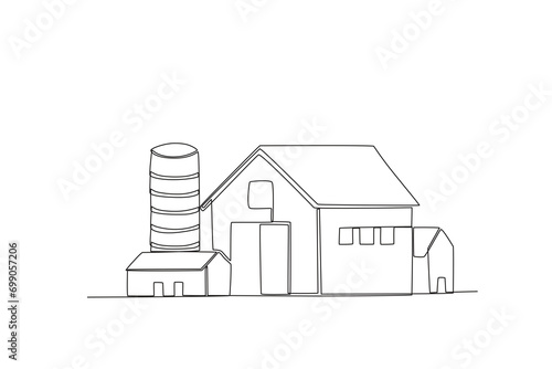 One single line drawing of Farm shed. Mascot emblem concept for animal husbandry image. Modern continuous line graphic draw design vector illustration