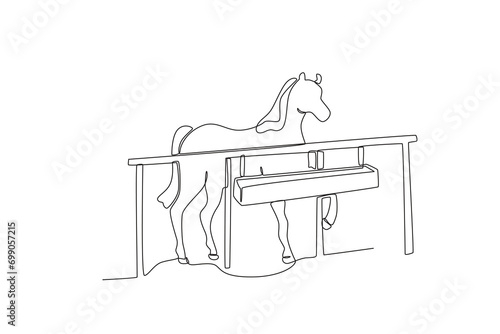 One single line drawing of Horses on the farm. Mascot emblem concept for animal husbandry image. Modern continuous line graphic draw design vector illustration