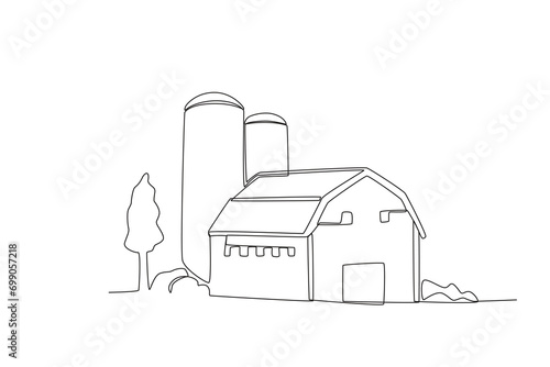 One single line drawing of Farm shed. Mascot emblem concept for animal husbandry image. Modern continuous line graphic draw design vector illustration