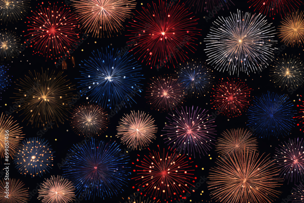 Fireworks pattern background, new year's or 4th of July Independence Day illustration