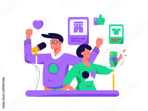 Holiday shopping people doing e-commerce online shopping flat vector concept operation hand drawn illustration  © Lyn Lee