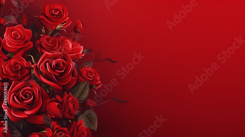 Roses on red background, Valentine's Day wallpaper, romantic background