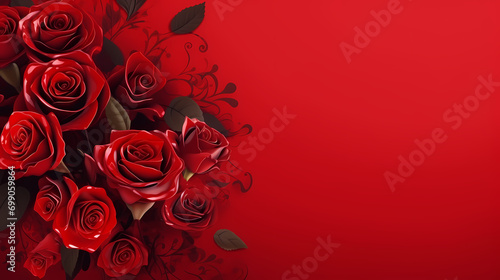 Roses on red background  Valentine s Day wallpaper  romantic background