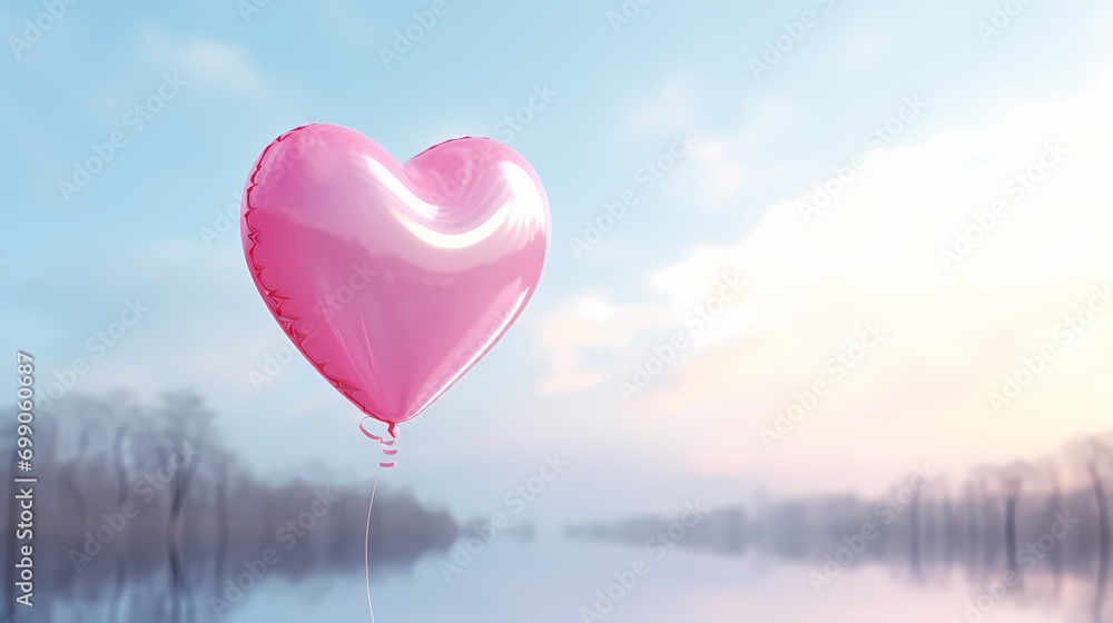 Fototapeta premium Pink heart-shaped balloons floating in the air, Valentine's Day background