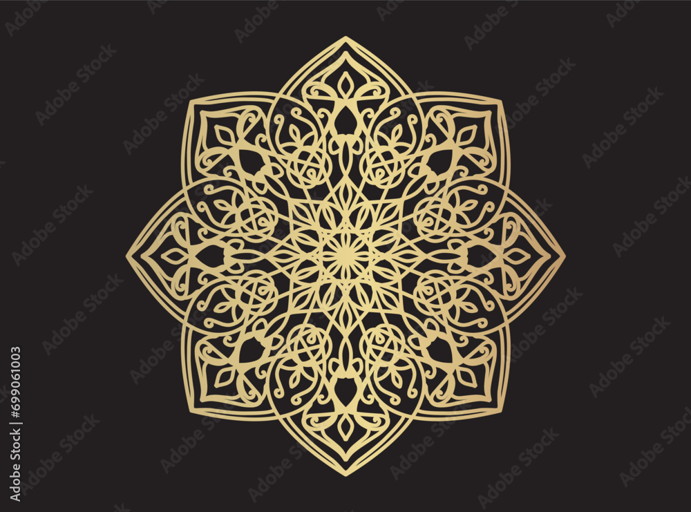 Luxury mandala design with golden ornate background, decorative mandala for print.