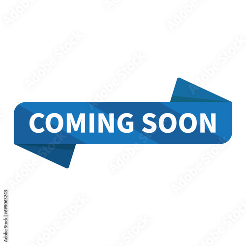 Coming Soon In Blue Rectangle Ribbon Shape For Promotion Lauching Business Marketing Social Media Information
