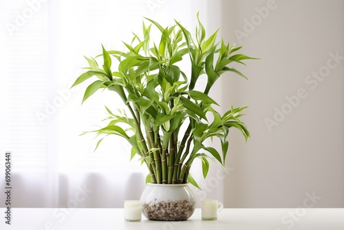 Very beautiful New year Lucky Bamboo in a vase on the table  white background