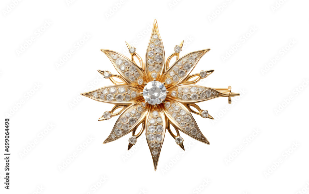 Gold and Diamond Starburst Brooch On a White or Clear Surface PNG Transparent Background. Gold and Diamond Starburst Brooch On a White or Clear Surface PNG Transparent Background.