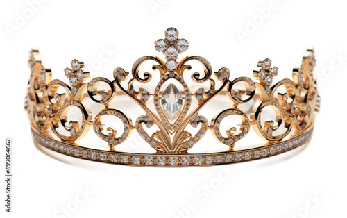 Crown In Radiant Diamond Set Gold Tiara On a White or Clear Surface PNG Transparent Background.