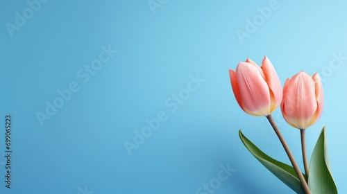 tulips on a blue background in copy space © Zain Graphics