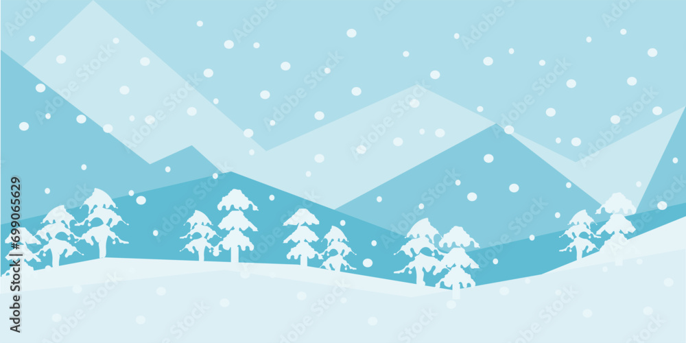 White and blue tone of winter landscape, snowy mountains and forest, snowfall, alpine White and blue tone of winter landscape, snowy mountains and forest, snowfall, alpine