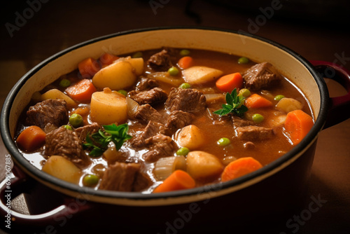 stew in a pot, close-up shot