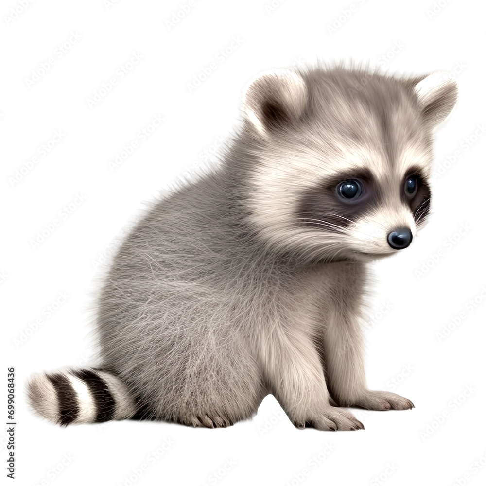 Portrait of raccoon sitting, isolated on transparent of white background