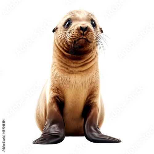 Portrait of sea lion standing, isolated on transparent of white background