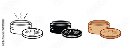 Bamboo dimsum steamer container vector icon illustration set collection isolated on plain white background. Simple flat minimalist chinese food dimsum drawing with cartoon art style. photo