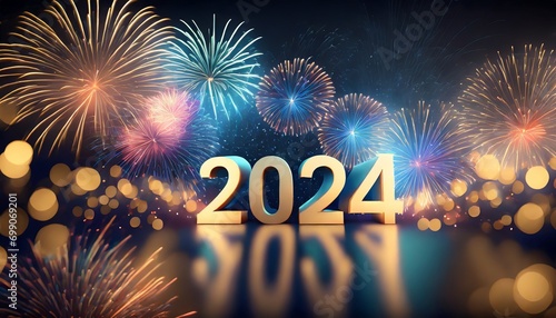 Stampa su tela 2024, fogos de artifício coloridos ano novo, fogos, réveillon, virada do ano