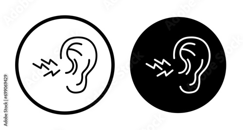 Tinnitus awareness icon set. human ear unclear sound vector symbol in black filled and outlined style. photo