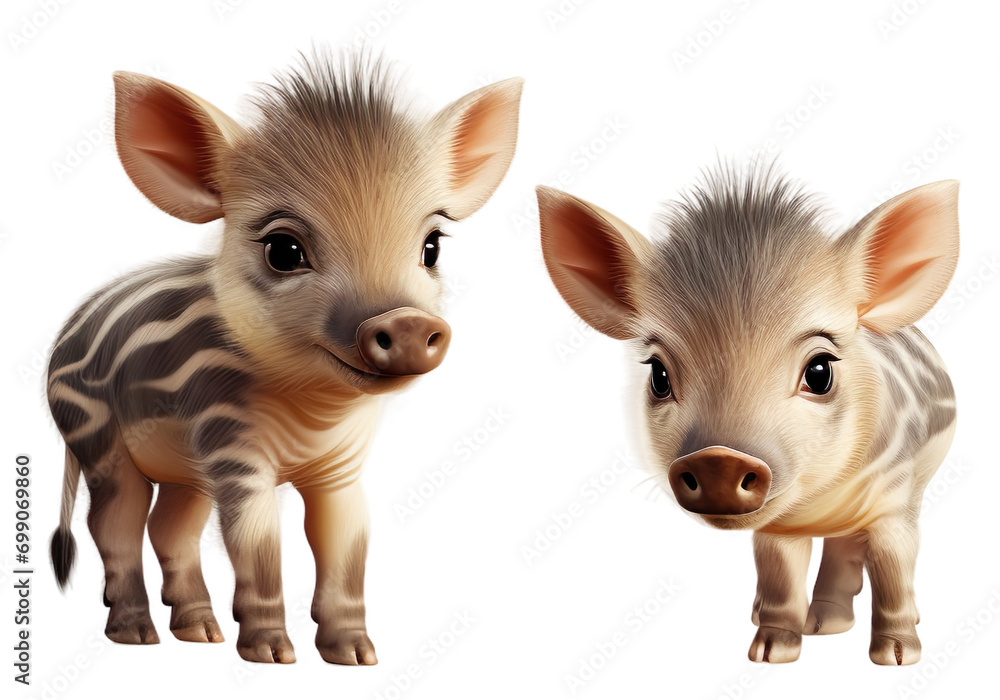 Portrait of 3d wild boar cartoon animal, isolated on transparent of white background Portrait of 3d wild boar cartoon animal, isolated on transparent of white background