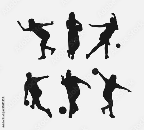 bowler silhouette collection set. player, bowling sport, hobby concept. different actions, poses. monochrome vector illustration.