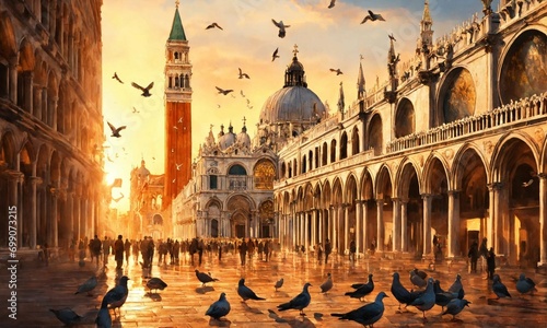 Venice sunset and pigeons © Maria