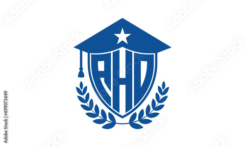 AHO three letter iconic academic logo design vector template. monogram, abstract, school, college, university, graduation cap symbol logo, shield, model, institute, educational, coaching canter, tech photo