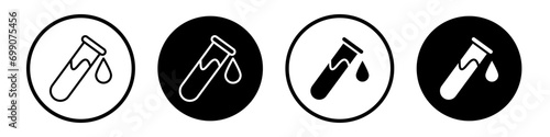 Sample icon set. Medical urine test tube vector symbol. clinical fluid pipet sign. blood test icon in black filled and outlined style. photo