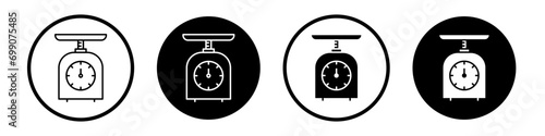 Kitchen scales vector icon set in black filled and outlined style. photo