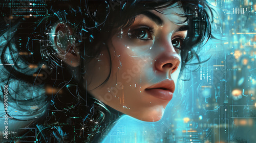 ai (artificial inteligence) materialized as a beautiful woman illustration