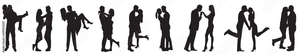 Silhouettes of Romantic Loving Couples. 