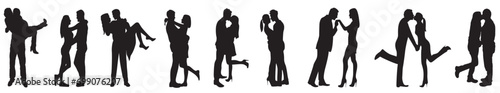 Silhouettes of Romantic Loving Couples. 