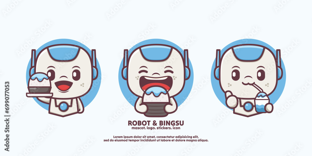 Fototapeta premium cute design cartoon robot with korean dessert bingsu