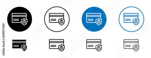 Secure payment line illustration set. Safe credit card checkout line sign. Secure purchase payment transaction line icon in black and blue color. photo