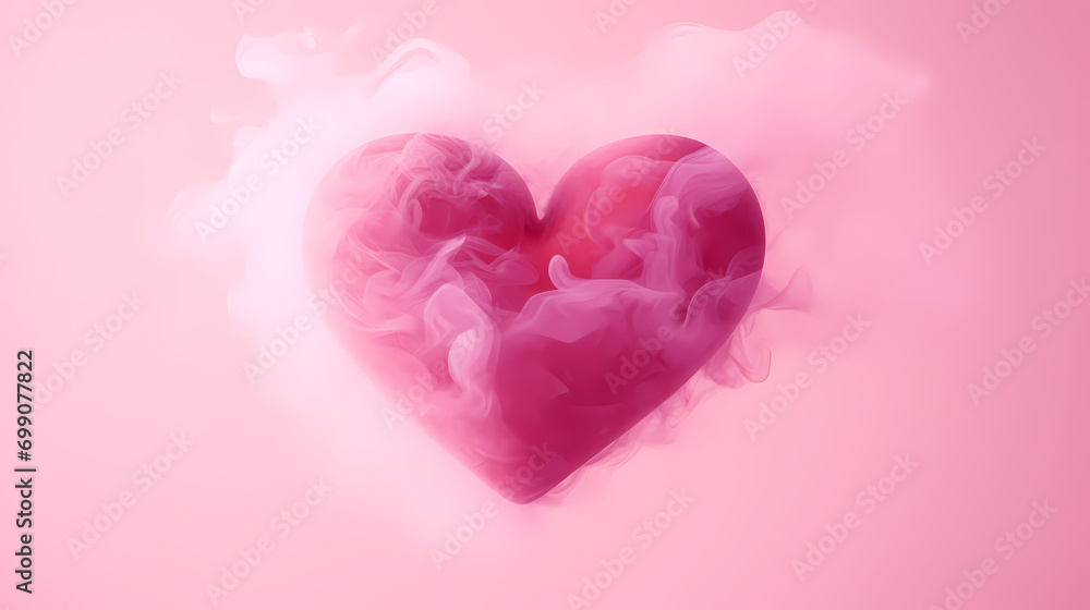 Pink smokey heart on pink background, Valentine's Day background