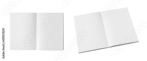 Set of white notebook clippings with overhead and diagonal angle spreads
