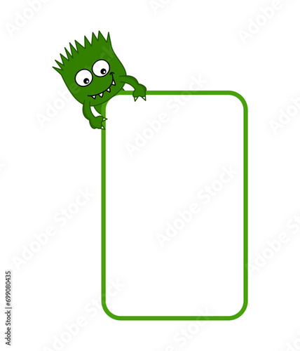 Little smiling green disease in billboard with green frame on white background - vector