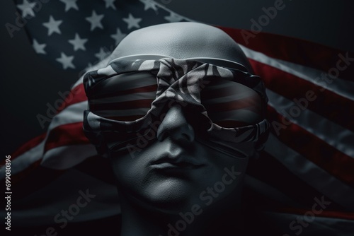 Propaganda blinds us from reality with a blindfold symbolizing denial, 3d illustration. Generative AI