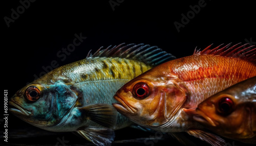 Underwater fish swimming in nature, close up of multi colored aquatic life generated by AI