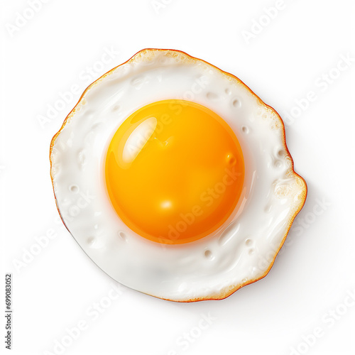 Fried egg isolated on white background. Top view. Flat lay