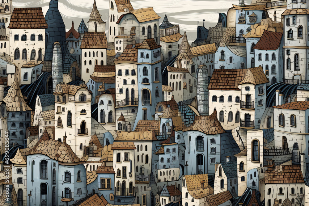 Cityscape, abstract houses illustration background for postcards or web design
