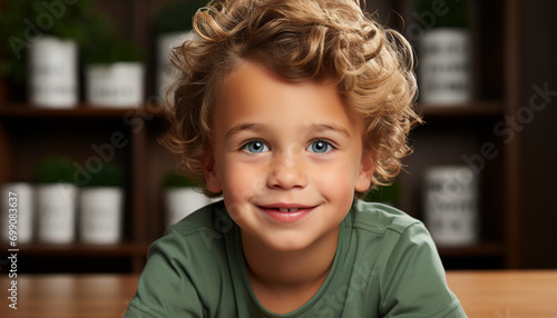 Smiling boys  cute portrait  cheerful  looking at camera  indoors generated by AI