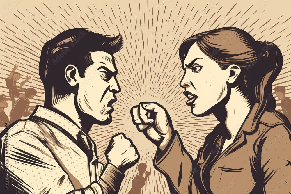 illustration of a man an woman arguing , angry at each other illustration of a man an woman arguing , angry at each other