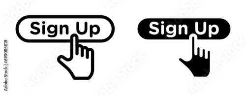 Signup vector icon set. Register click button vector icon for UI designs. Apply or registration vector sign for UI designs. photo