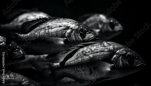 Freshness of seafood in underwater nature, black and white sea life generated by AI photo